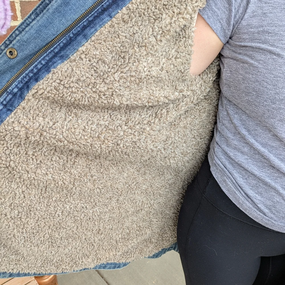 Rare Free People Rendered Denim Sherpa Jacket/Coat- Small ( Oversized) - Picture 6 of 12